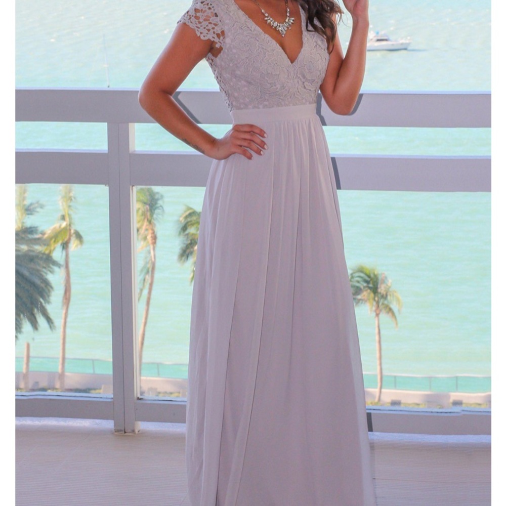Grey Maxi dress - lace top with cut out back - size medium